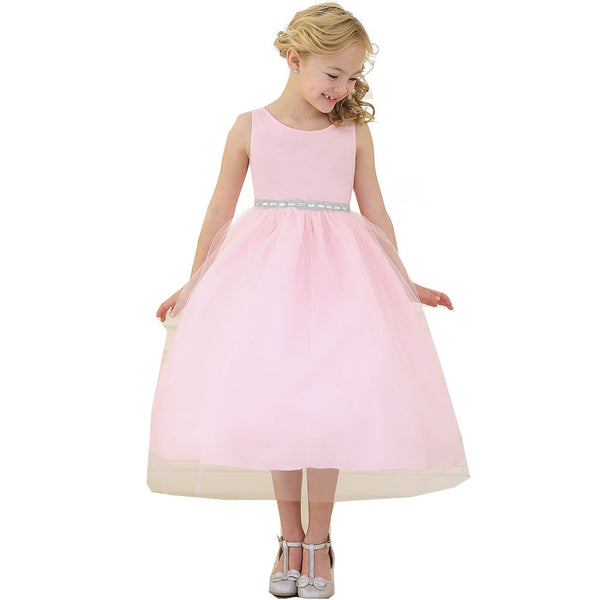 Little Girls Pink Rhinestone Tulle Flower Girl Dress 2T-6 - SophiasStyle.com